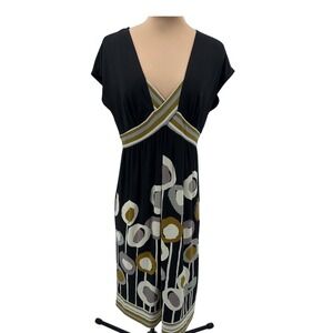 London  Times Floral Print Midi‎ Dress V Neck Short Sleeve Size 8